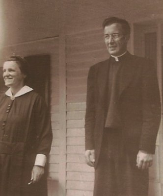 Fr. Lawrence Murphy, C.SS.R., who served Our Lady of the Valley from 1951-1953 and 1967-1968, stands in front of the Church with one of the Sisters who also assisted the parish. (The photo's date is 1952.)